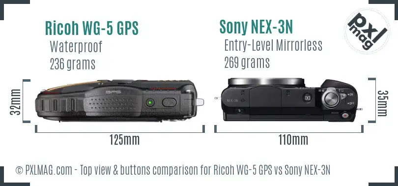 Ricoh WG-5 GPS vs Sony NEX-3N top view buttons comparison