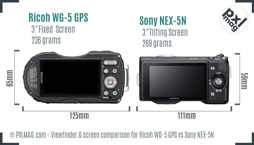 Ricoh WG-5 GPS vs Sony NEX-5N Screen and Viewfinder comparison