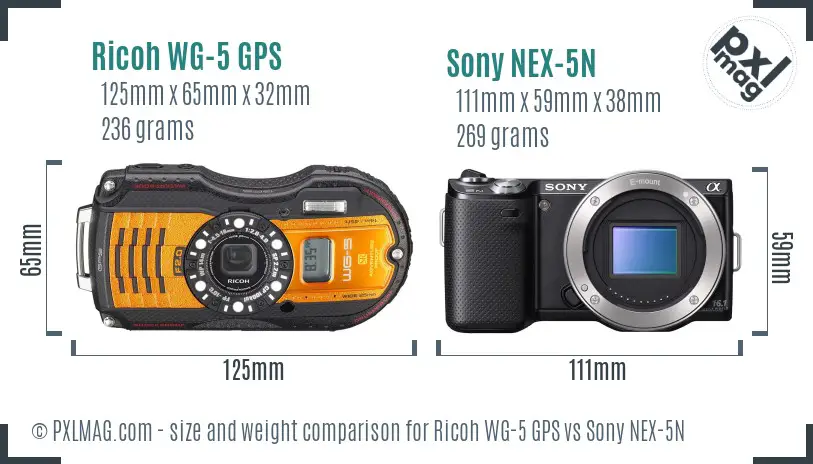 Ricoh WG-5 GPS vs Sony NEX-5N size comparison