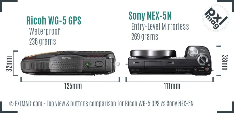 Ricoh WG-5 GPS vs Sony NEX-5N top view buttons comparison