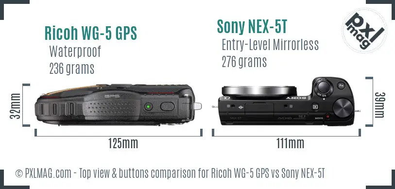 Ricoh WG-5 GPS vs Sony NEX-5T top view buttons comparison