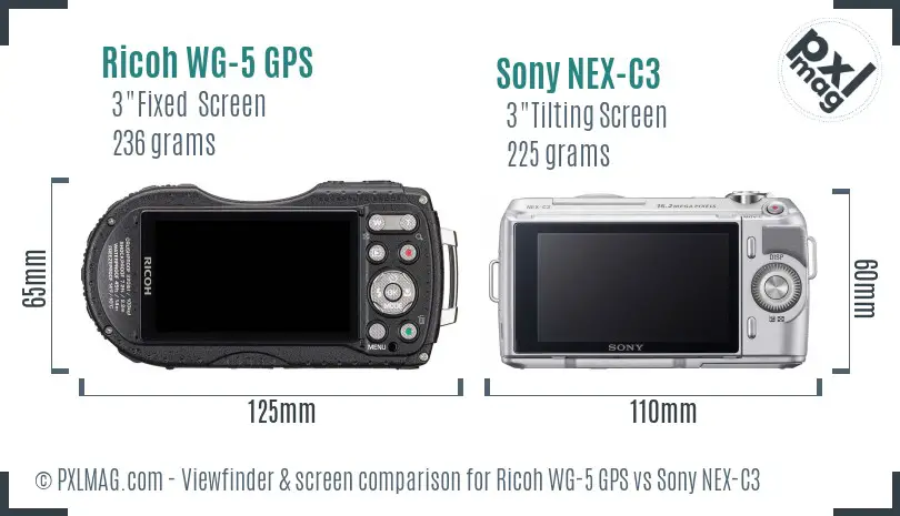 Ricoh WG-5 GPS vs Sony NEX-C3 Screen and Viewfinder comparison