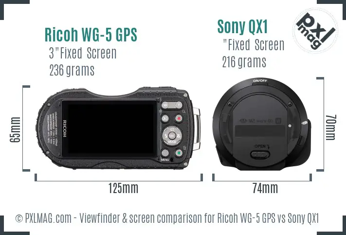 Ricoh WG-5 GPS vs Sony QX1 Screen and Viewfinder comparison Ricoh WG-5 GPS vs Sony QX1 Screen and Viewfinder comparison