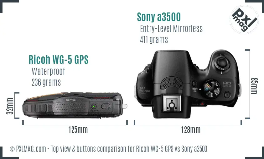 Ricoh WG-5 GPS vs Sony a3500 top view buttons comparison