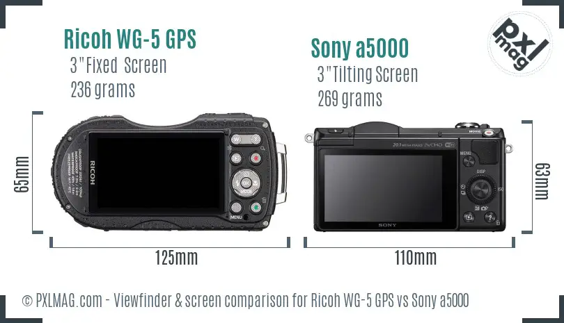 Ricoh WG-5 GPS vs Sony a5000 Screen and Viewfinder comparison