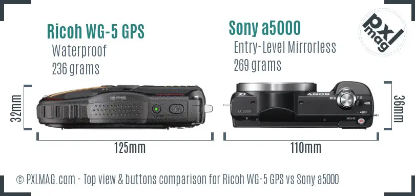 Ricoh WG-5 GPS vs Sony a5000 top view buttons comparison