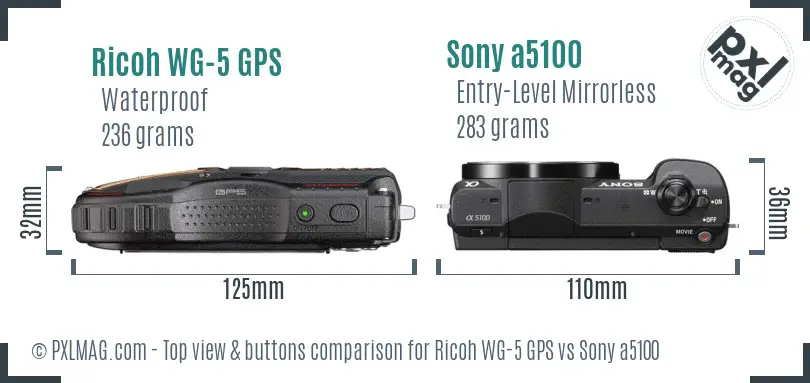Ricoh WG-5 GPS vs Sony a5100 top view buttons comparison