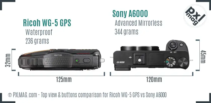 Ricoh WG-5 GPS vs Sony A6000 top view buttons comparison