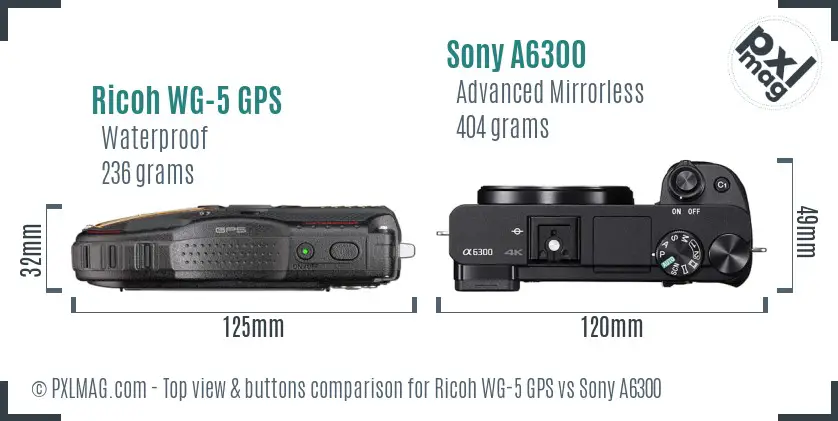 Ricoh WG-5 GPS vs Sony A6300 top view buttons comparison