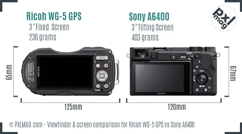 Ricoh WG-5 GPS vs Sony A6400 Screen and Viewfinder comparison