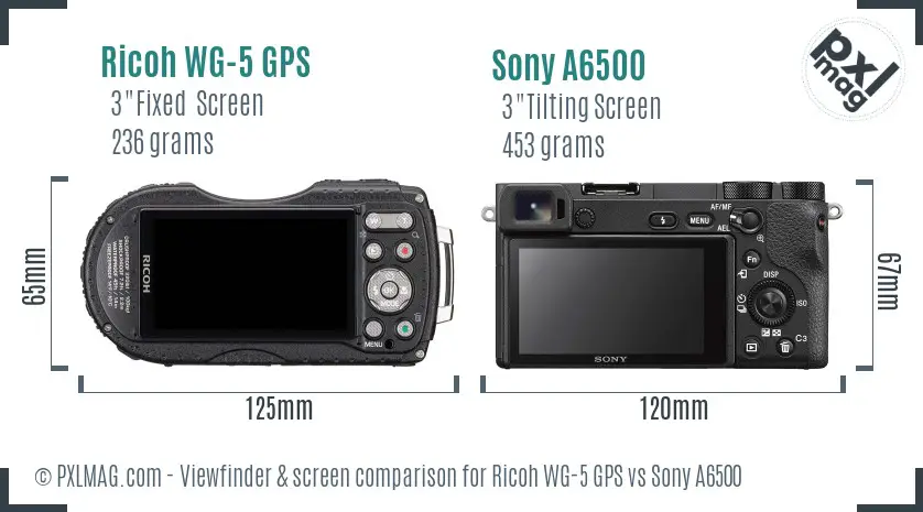Ricoh WG-5 GPS vs Sony A6500 Screen and Viewfinder comparison Ricoh WG-5 GPS vs Sony A6500 Screen and Viewfinder comparison