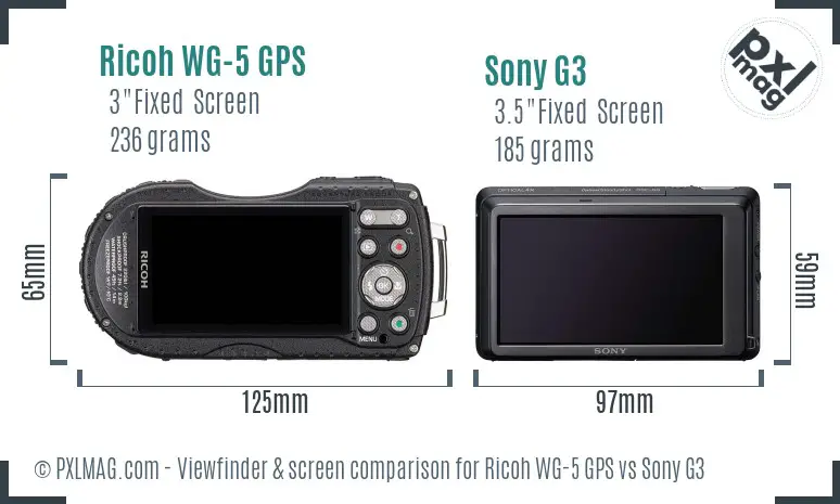 Ricoh WG-5 GPS vs Sony G3 Screen and Viewfinder comparison