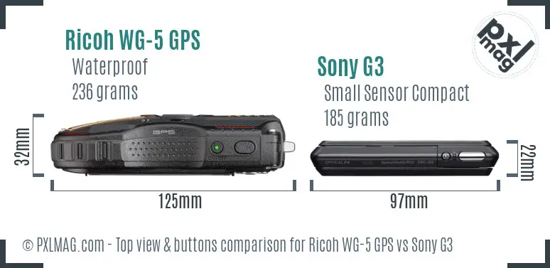 Ricoh WG-5 GPS vs Sony G3 top view buttons comparison