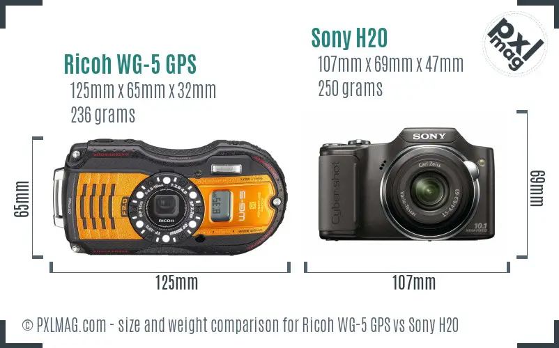 Ricoh WG-5 GPS vs Sony H20 size comparison