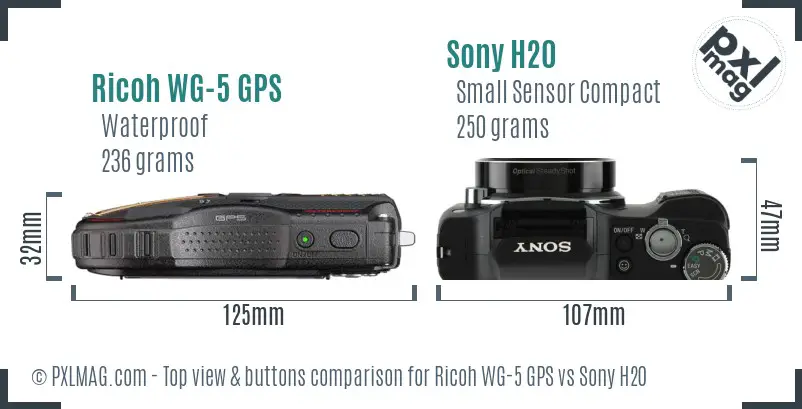 Ricoh WG-5 GPS vs Sony H20 top view buttons comparison