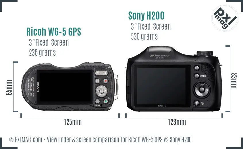 Ricoh WG-5 GPS vs Sony H200 Screen and Viewfinder comparison