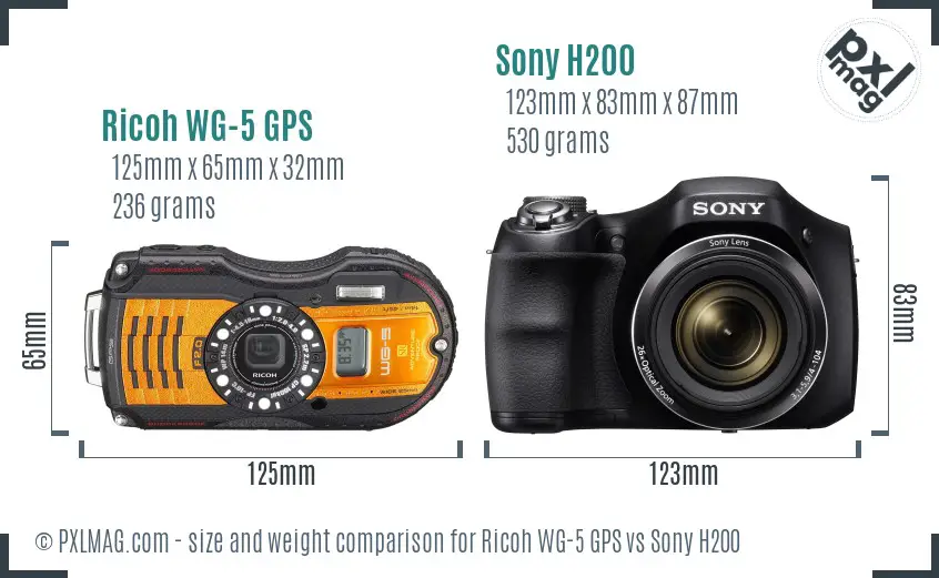 Ricoh WG-5 GPS vs Sony H200 size comparison