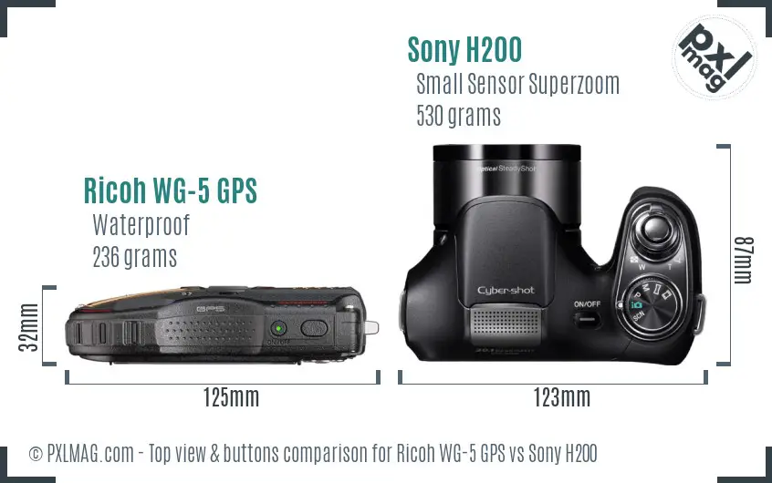 Ricoh WG-5 GPS vs Sony H200 top view buttons comparison