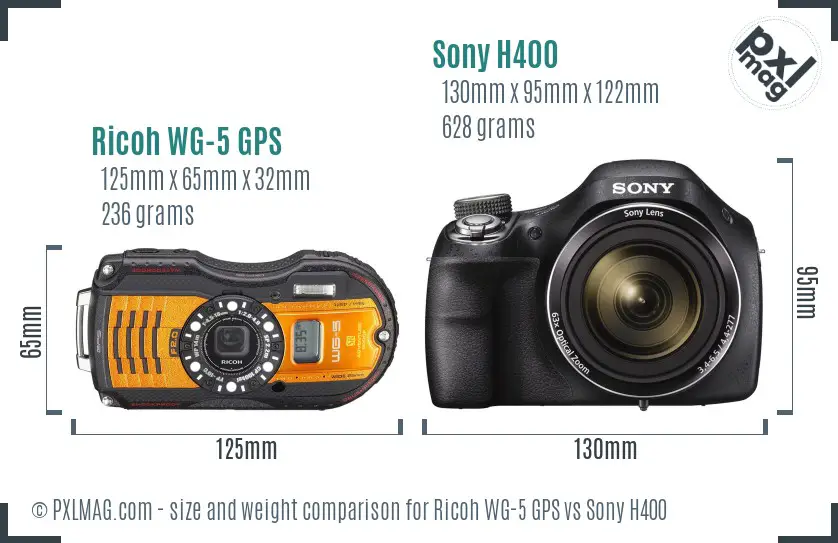 Ricoh WG-5 GPS vs Sony H400 size comparison