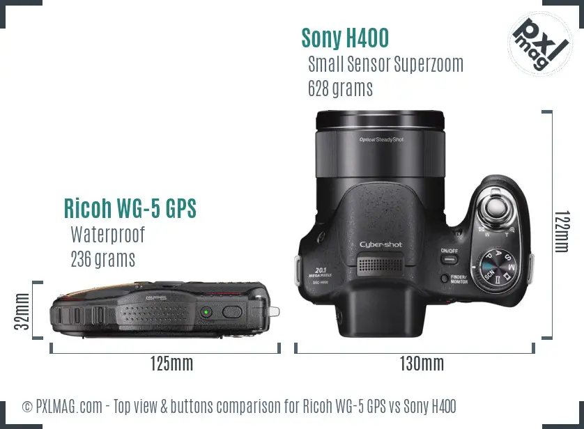 Ricoh WG-5 GPS vs Sony H400 top view buttons comparison