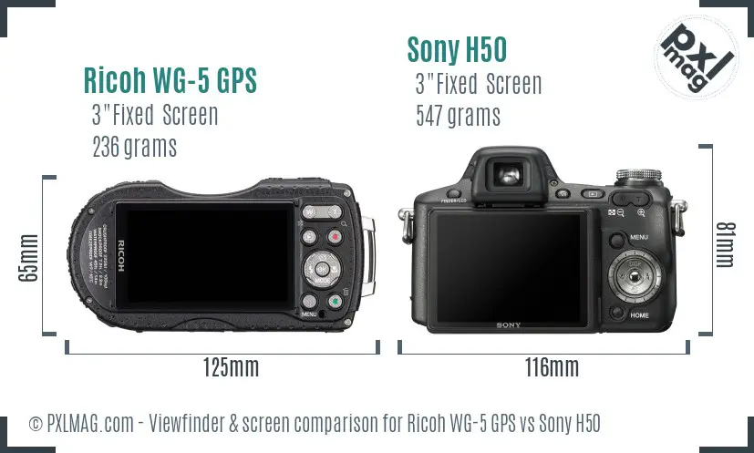 Ricoh WG-5 GPS vs Sony H50 Screen and Viewfinder comparison