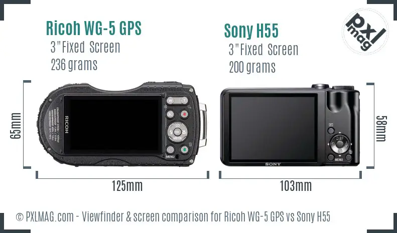 Ricoh WG-5 GPS vs Sony H55 Screen and Viewfinder comparison