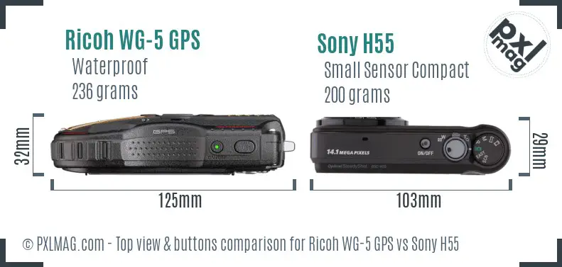 Ricoh WG-5 GPS vs Sony H55 top view buttons comparison