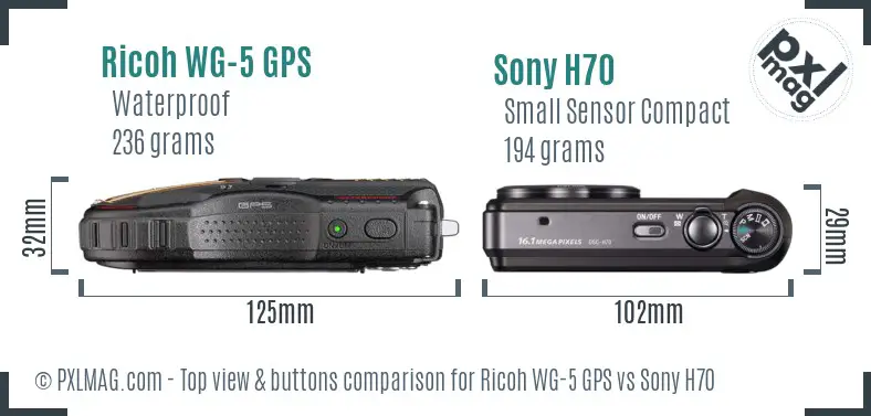 Ricoh WG-5 GPS vs Sony H70 top view buttons comparison