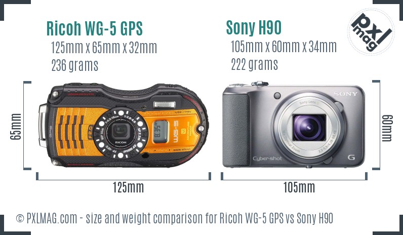 Ricoh WG-5 GPS vs Sony H90 size comparison