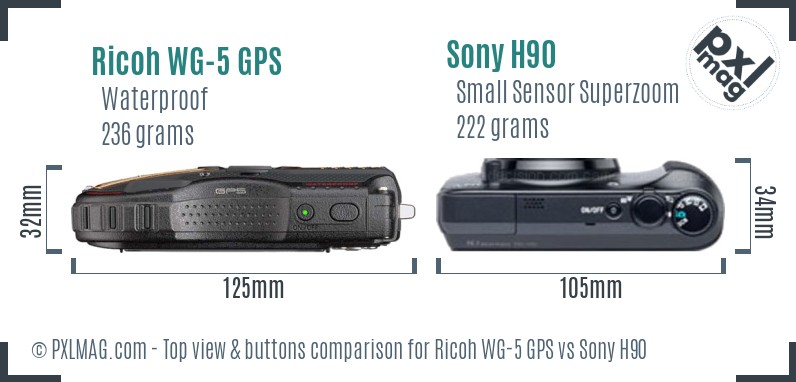 Ricoh WG-5 GPS vs Sony H90 top view buttons comparison