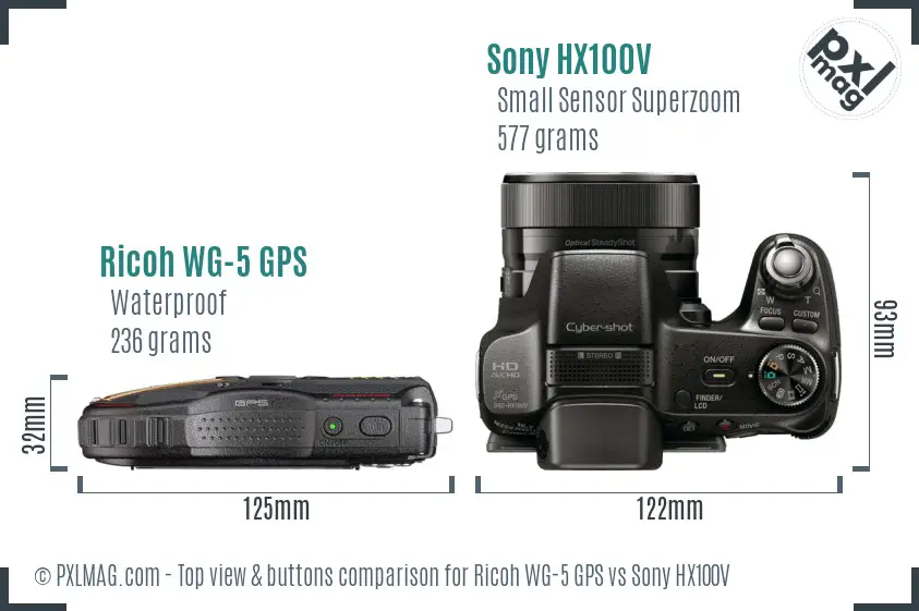 Ricoh WG-5 GPS vs Sony HX100V top view buttons comparison