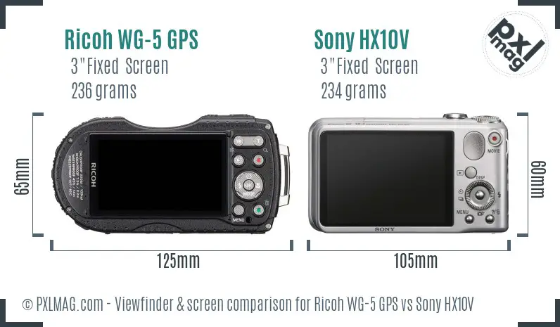 Ricoh WG-5 GPS vs Sony HX10V Screen and Viewfinder comparison