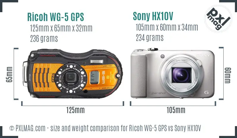 Ricoh WG-5 GPS vs Sony HX10V size comparison