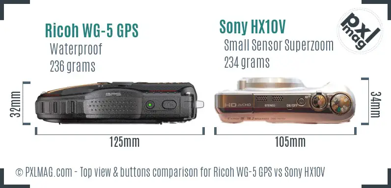 Ricoh WG-5 GPS vs Sony HX10V top view buttons comparison