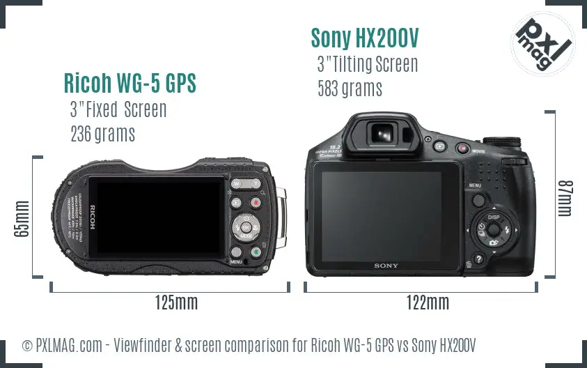 Ricoh WG-5 GPS vs Sony HX200V Screen and Viewfinder comparison