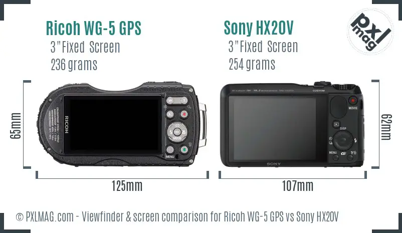 Ricoh WG-5 GPS vs Sony HX20V Screen and Viewfinder comparison