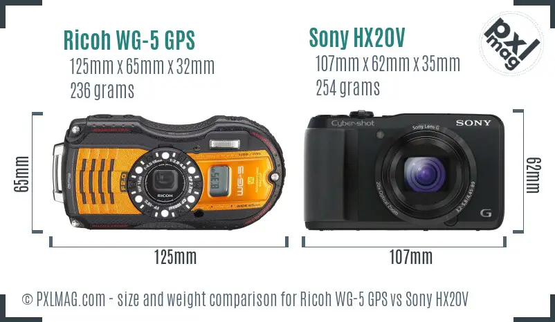 Ricoh WG-5 GPS vs Sony HX20V size comparison