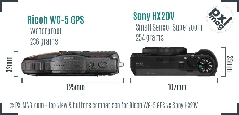 Ricoh WG-5 GPS vs Sony HX20V top view buttons comparison