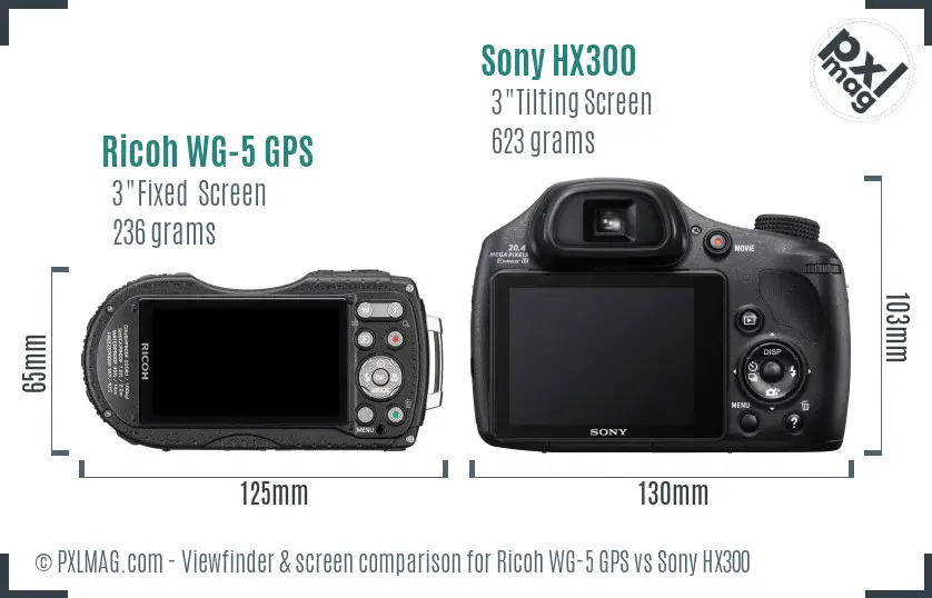 Ricoh WG-5 GPS vs Sony HX300 Screen and Viewfinder comparison