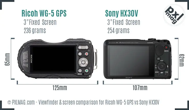Ricoh WG-5 GPS vs Sony HX30V Screen and Viewfinder comparison