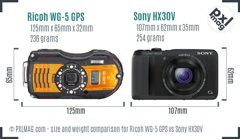 Ricoh WG-5 GPS vs Sony HX30V size comparison
