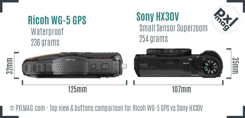 Ricoh WG-5 GPS vs Sony HX30V top view buttons comparison