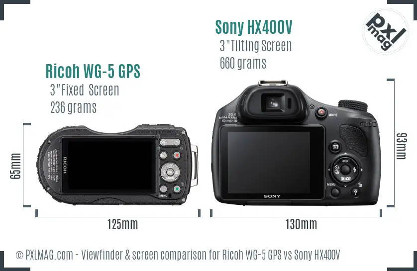 Ricoh WG-5 GPS vs Sony HX400V Screen and Viewfinder comparison