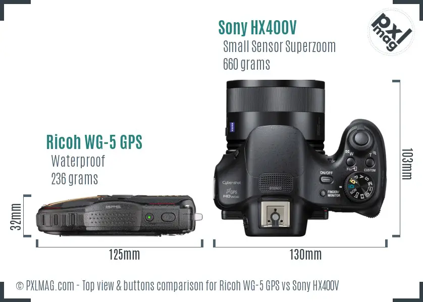 Ricoh WG-5 GPS vs Sony HX400V top view buttons comparison