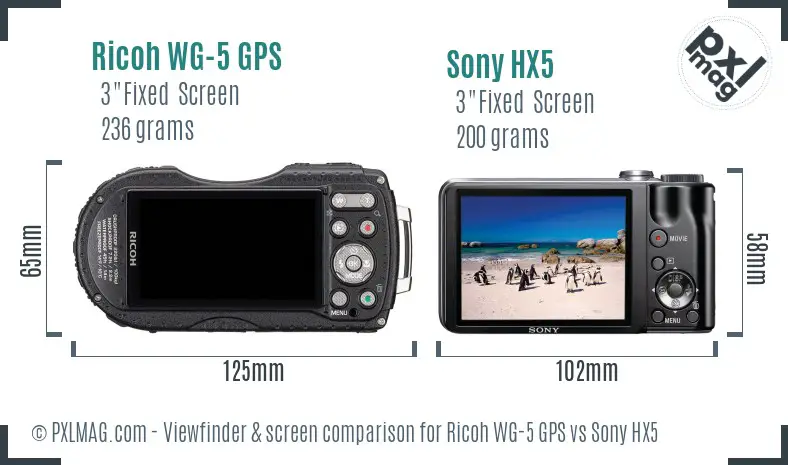 Ricoh WG-5 GPS vs Sony HX5 Screen and Viewfinder comparison