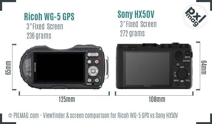 Ricoh WG-5 GPS vs Sony HX50V Screen and Viewfinder comparison