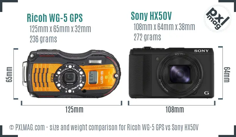 Ricoh WG-5 GPS vs Sony HX50V size comparison