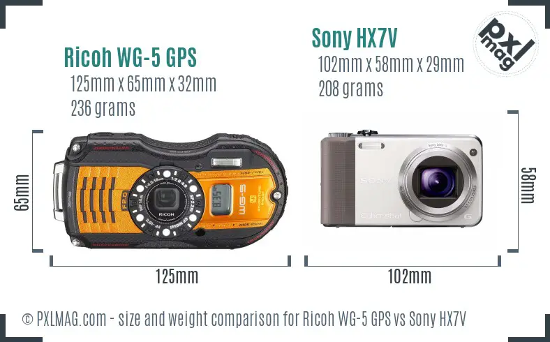 Ricoh WG-5 GPS vs Sony HX7V size comparison