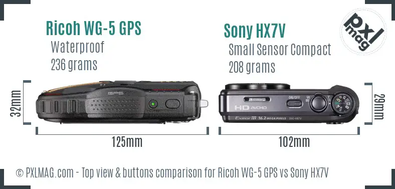 Ricoh WG-5 GPS vs Sony HX7V top view buttons comparison