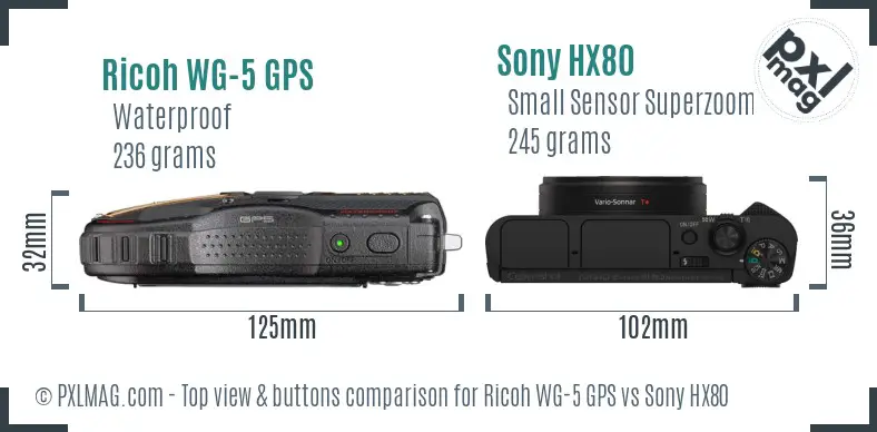 Ricoh WG-5 GPS vs Sony HX80 top view buttons comparison
